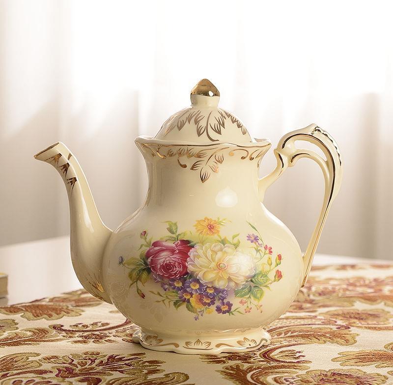 Flowering Shrubs Pattern Golden Leaves Porcelain Sugar and Creamer Bowl Set