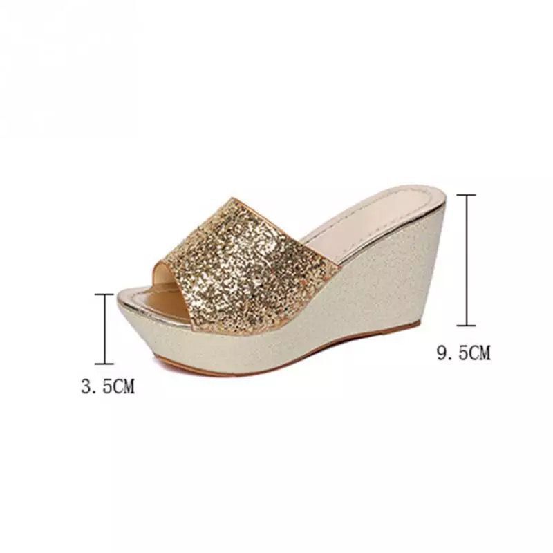 Flat Wedge Sandals With Fish Mouth Women's Summer Sequined Sandals Women