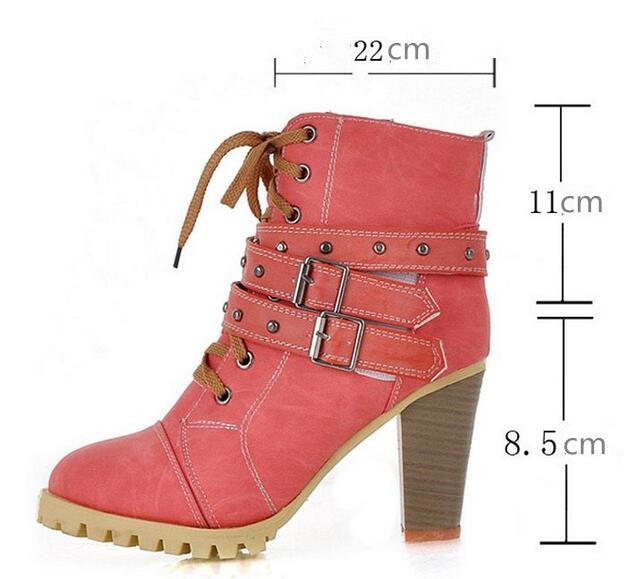 Punk Women'S Retro Ankle Boots With Buckle Straps And Thick Heel Laces