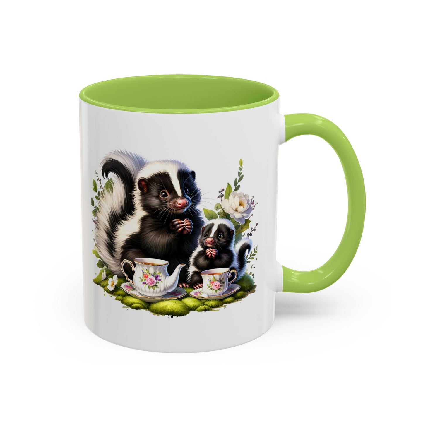 Whimsical Skunk Accent Coffee Mug - Cute Animal Art, Gift for Nature Lovers, Floral Design, Tea and Coffee Enthusiasts, Home Decor