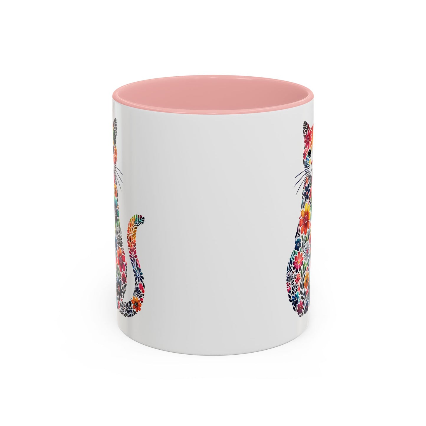 Floral Cat Coffee Mug, Colorful Cat Lover Mug, Gift for Cat Owners, Cat-Themed Kitchenware, Unique Animal Mug, Cozy Beverage Cup