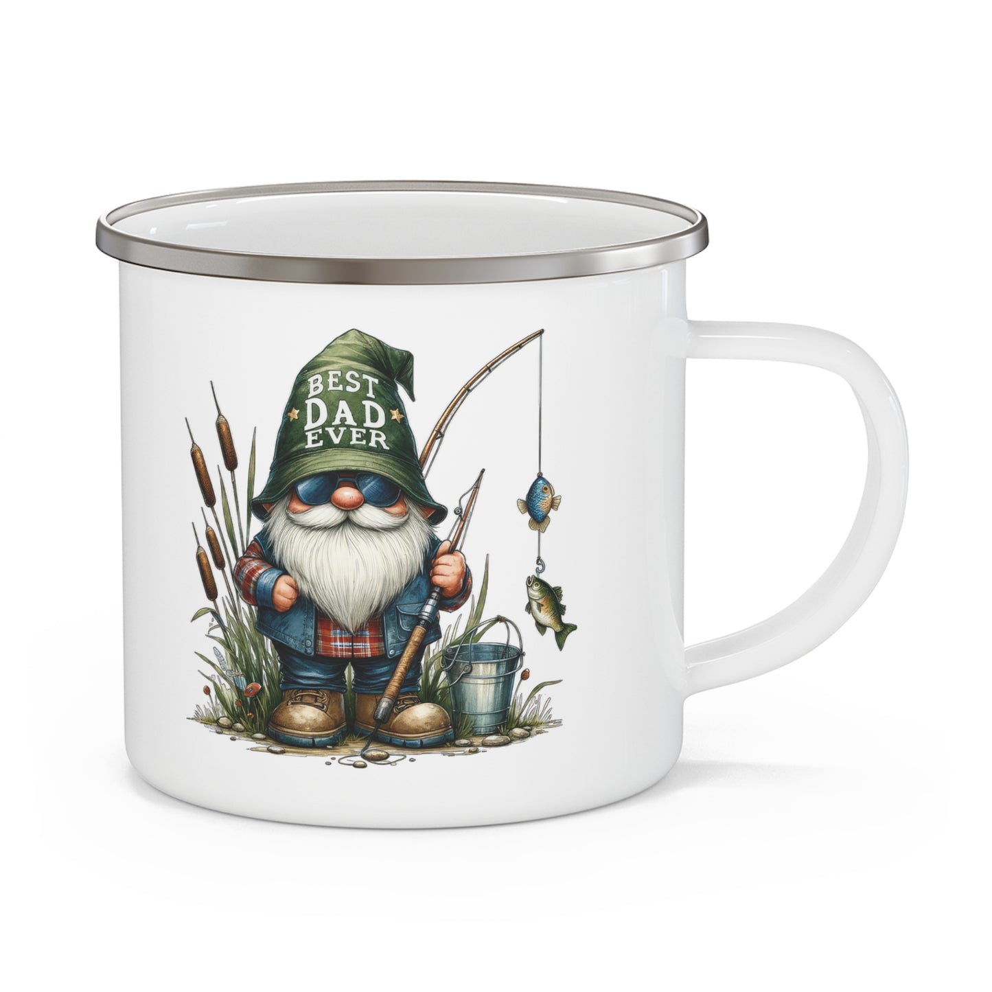 Rustic Camping Mug, Best Dad Ever Enamel Mug, Father's Day Gift, Fishing Lover Cup, Outdoor Adventure Drinkware