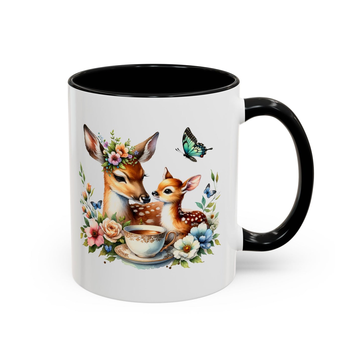 Charming Forest Friends Mug, Gift for Nature Lovers, Cute Coffee Mug, Deer and Floral Design, Mother's Day Present