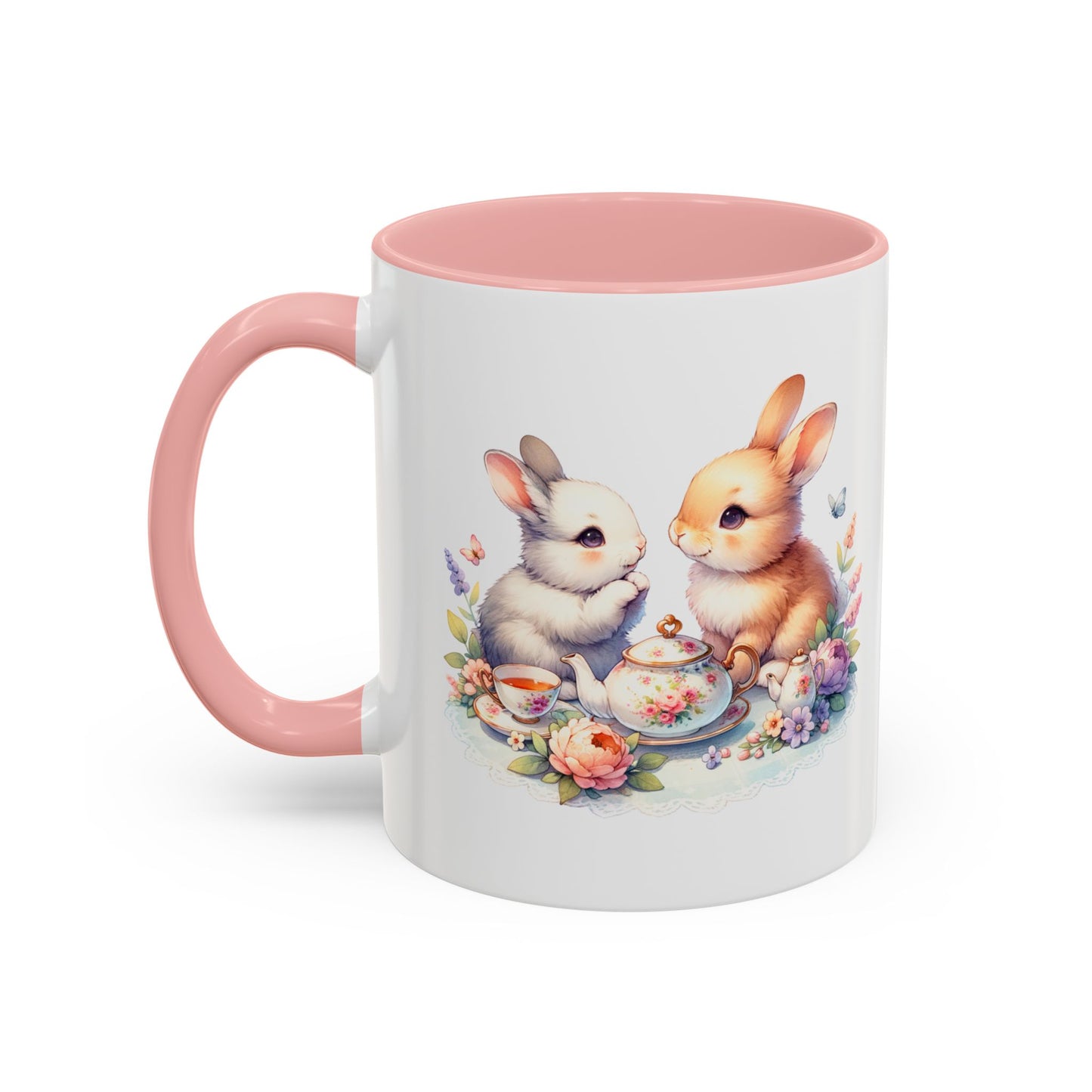 Whimsical Bunny Coffee Mug, Cute Bunny Mug for Spring, Easter Gift, Floral Rabbit Mug, Fun Coffee Cup