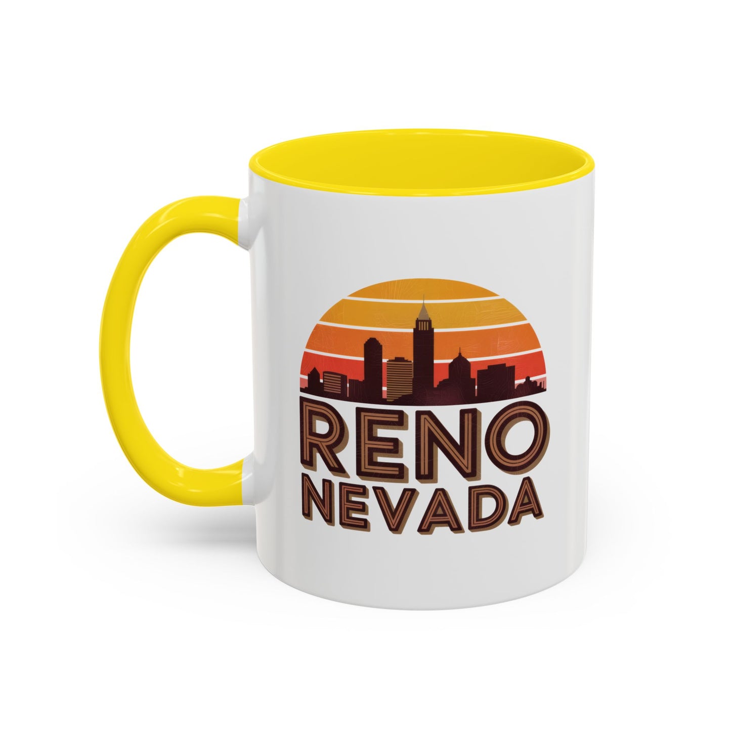 Reno Nevada Accent Coffee Mug | Retro Sunrise Design | Perfect Gift, Kitchen Decor, Souvenir, Coffee Lovers, Travel Mug
