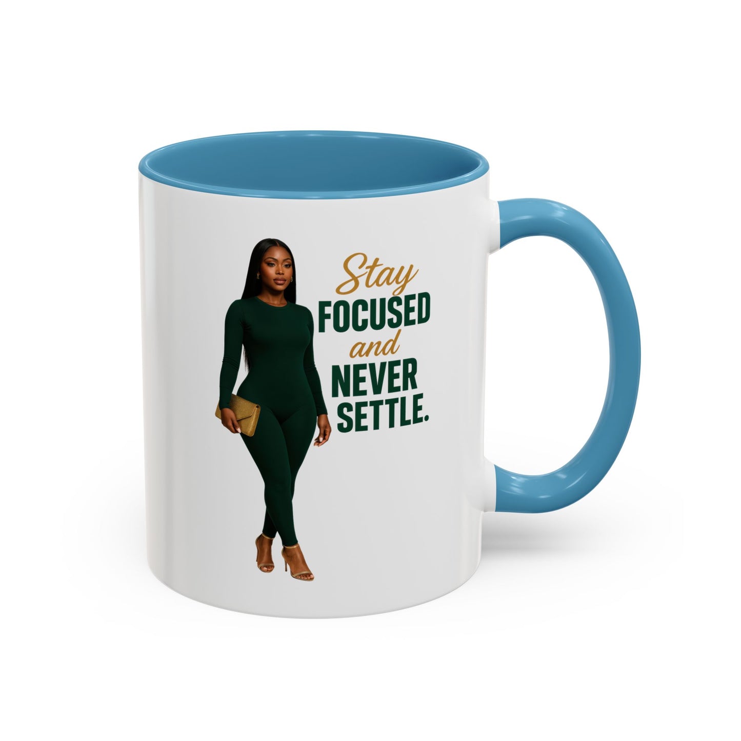 Motivational Accent Coffee Mug - Stay Focused and Never Settle | Inspirational Gift, Coffee Lover, Office Decor, Home Kitchen
