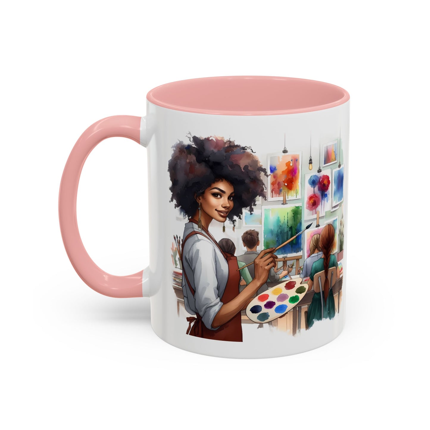 Artistic Creative Coffee Mug for Artists, Unique Mug Gift, Black Handle Ceramic Cup, Inspirational Art Lover Drinkware, Paint Palette Design
