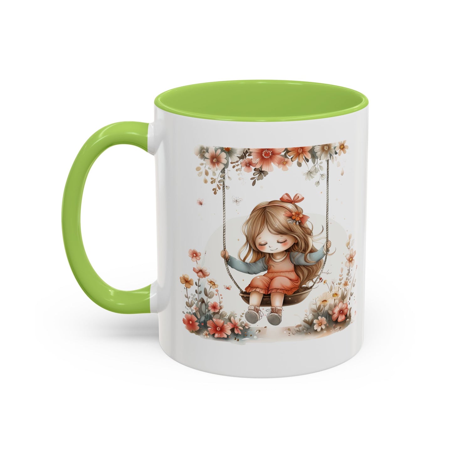 Cute Floral Swing Coffee Mug, Adorable Gift for Her, Tea Lover Mug, Cozy Home Decor, Birthday Gift, Floral Art Drinkware