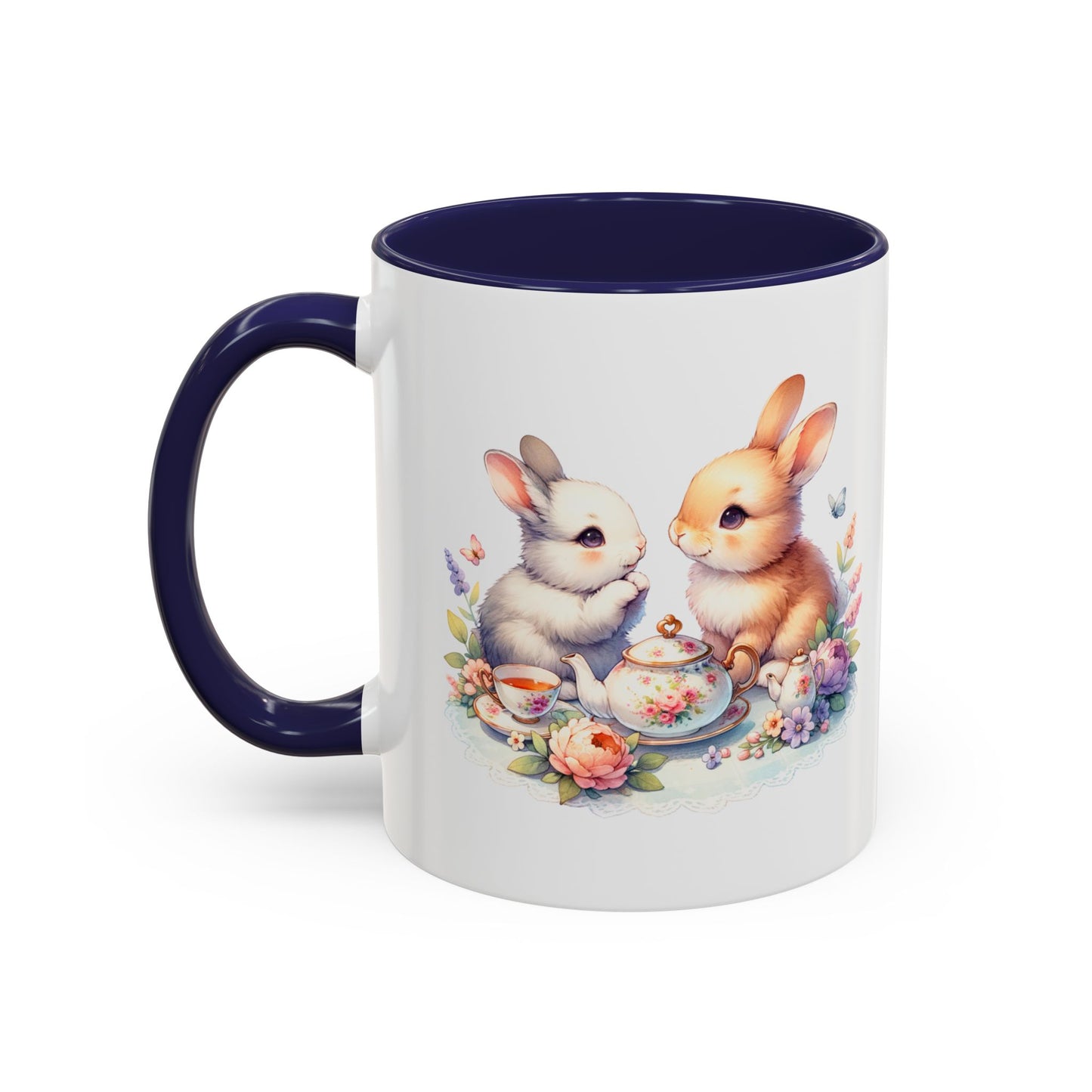 Whimsical Bunny Coffee Mug, Cute Bunny Mug for Spring, Easter Gift, Floral Rabbit Mug, Fun Coffee Cup