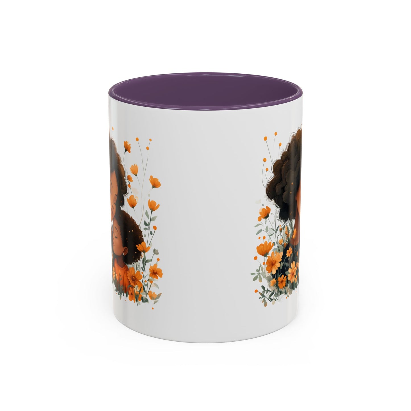 Mom & Child Floral Accent Coffee Mug, Cute Gift for Mother's Day, Spring Decoration, Warm Keepsake, Floral Artwork Mug
