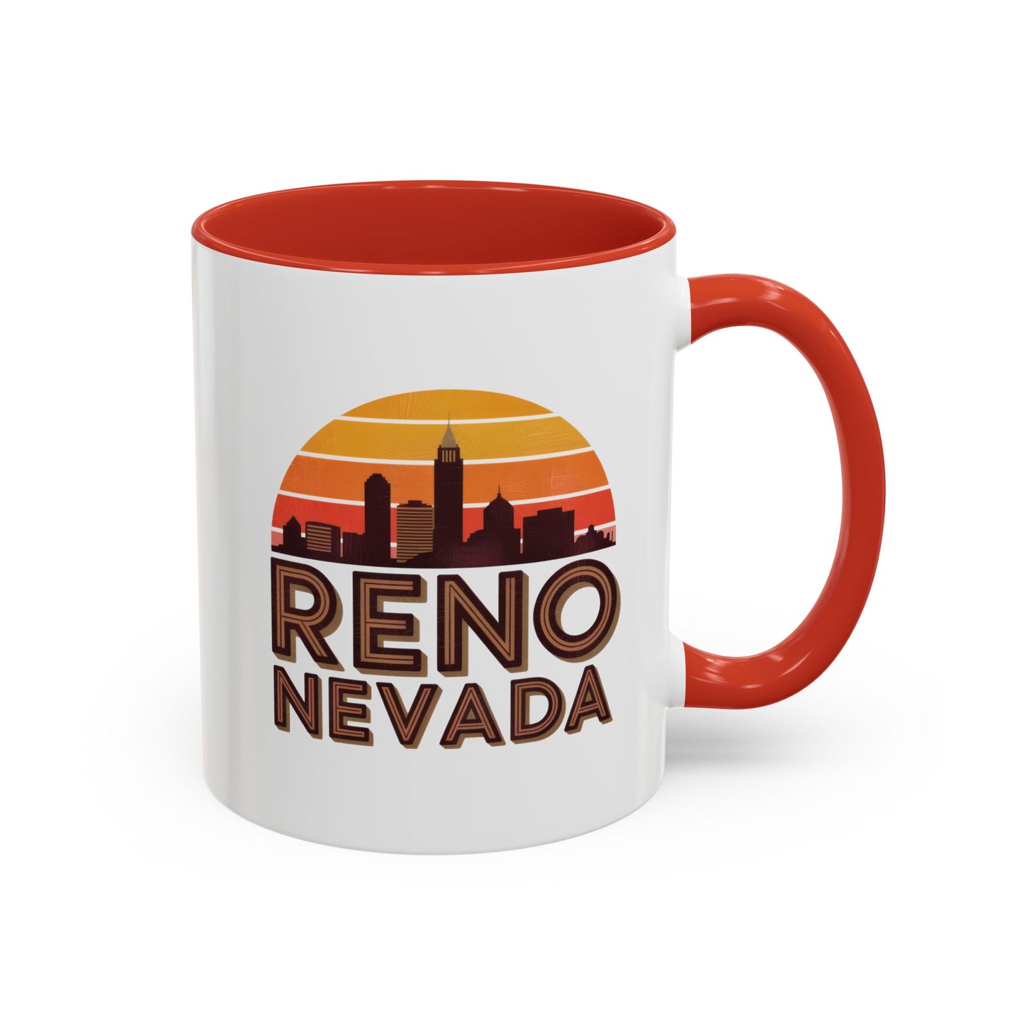 Reno Nevada Accent Coffee Mug | Retro Sunrise Design | Perfect Gift, Kitchen Decor, Souvenir, Coffee Lovers, Travel Mug