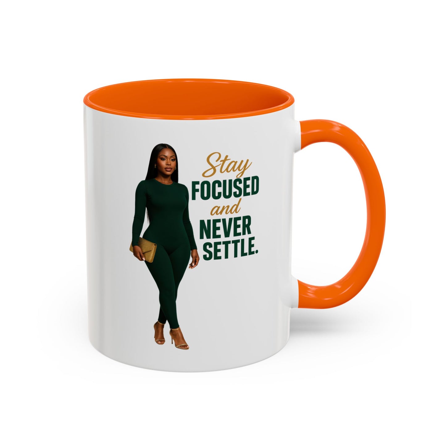 Motivational Accent Coffee Mug - Stay Focused and Never Settle | Inspirational Gift, Coffee Lover, Office Decor, Home Kitchen