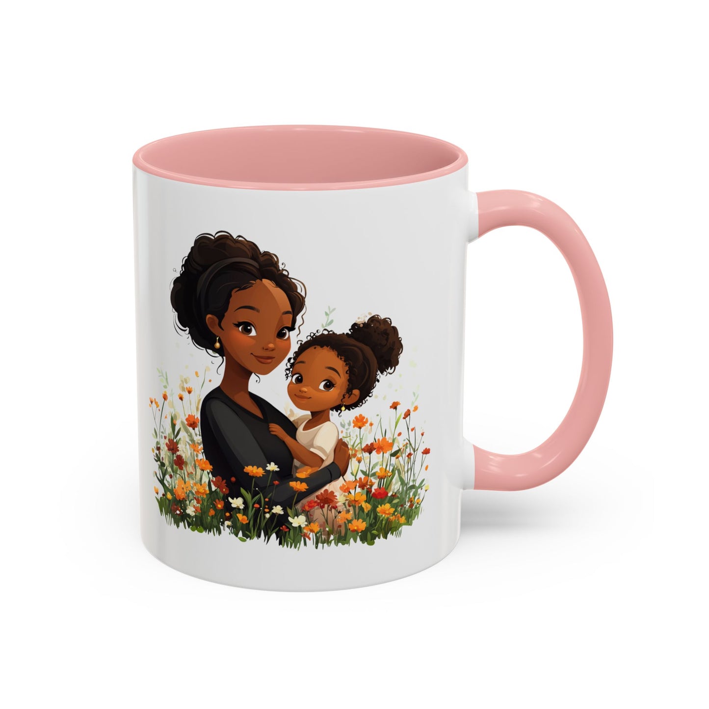 Floral Family Accent Coffee Mug, Black Handle Mug, Mama and Child Gift, Mother's Day, Cozy Home Decor, Cute Coffee Cup