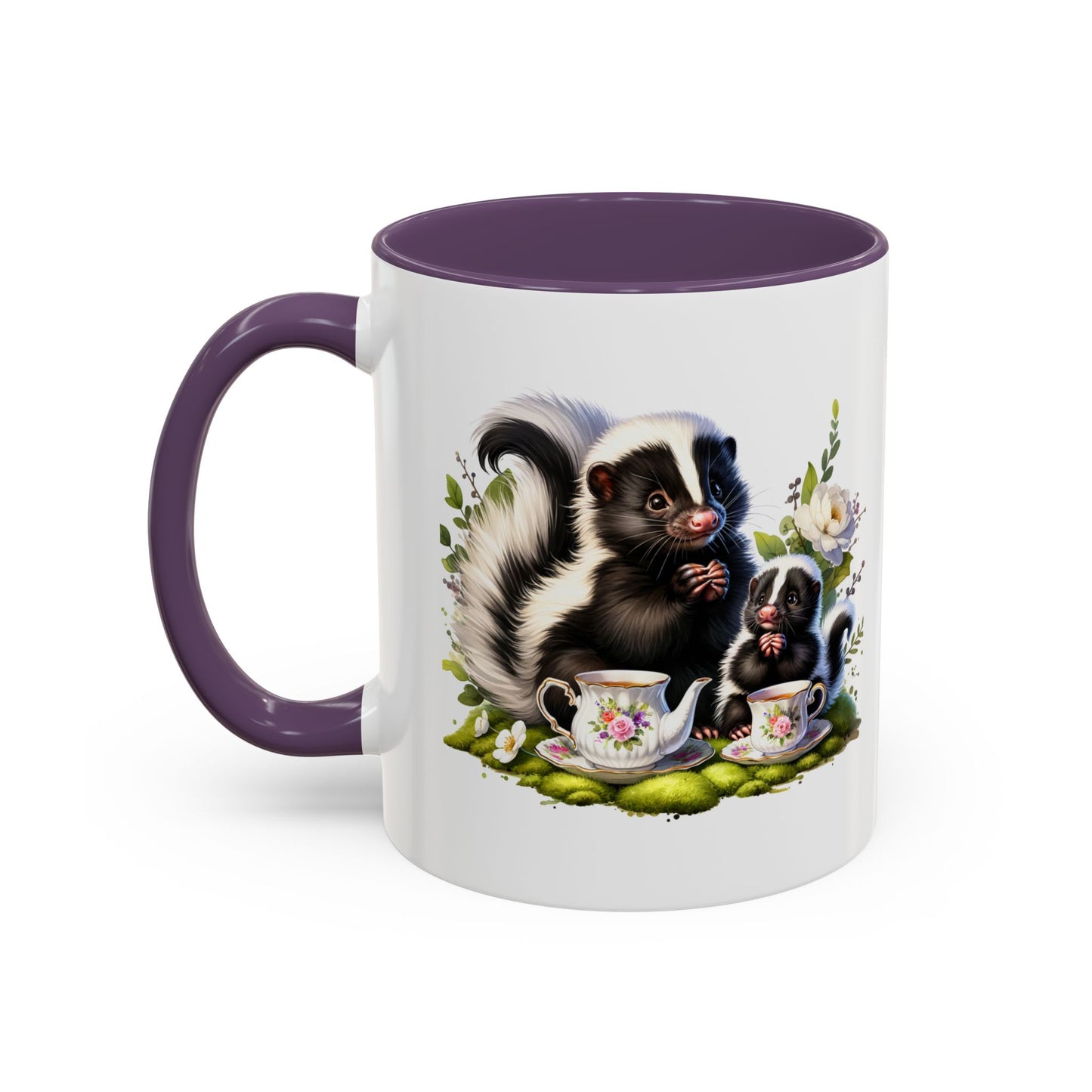 Whimsical Skunk Accent Coffee Mug - Cute Animal Art, Gift for Nature Lovers, Floral Design, Tea and Coffee Enthusiasts, Home Decor