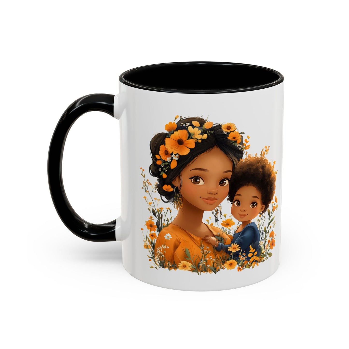 Floral Family Accent Coffee Mug - Mother's Day Gift, Cute Mug for Kids, Floral Design, Spring Decor, Family Bonding