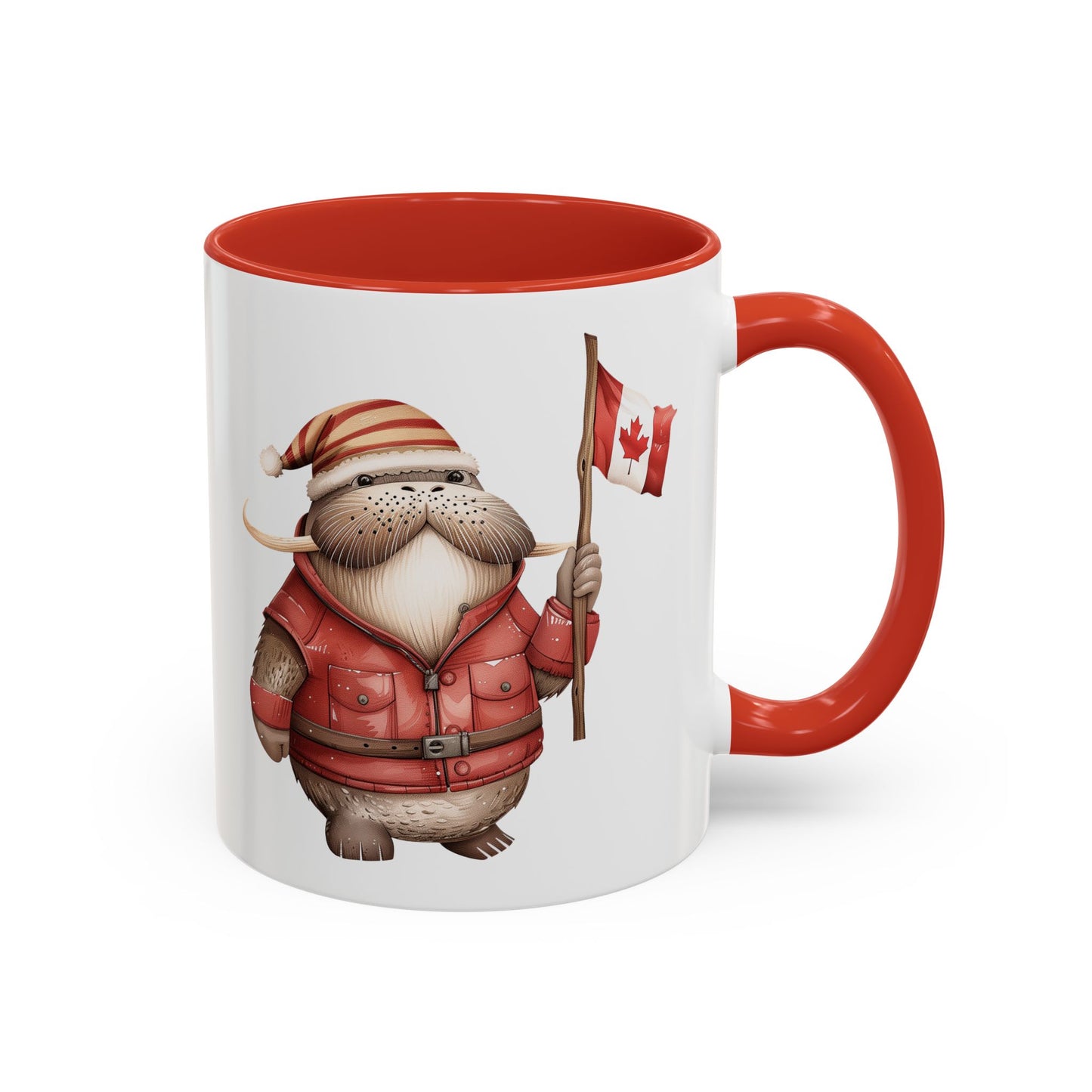 Canadian Holiday Accent Coffee Mug - Adorable Walrus with Flag, Gift for Canada Day, Cute Decor, Coffee Lover, Kitchen Accessory