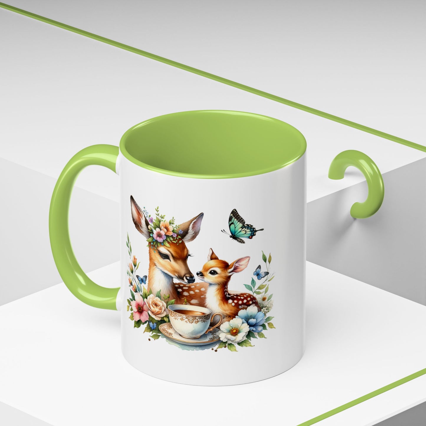 Charming Forest Friends Mug, Gift for Nature Lovers, Cute Coffee Mug, Deer and Floral Design, Mother's Day Present
