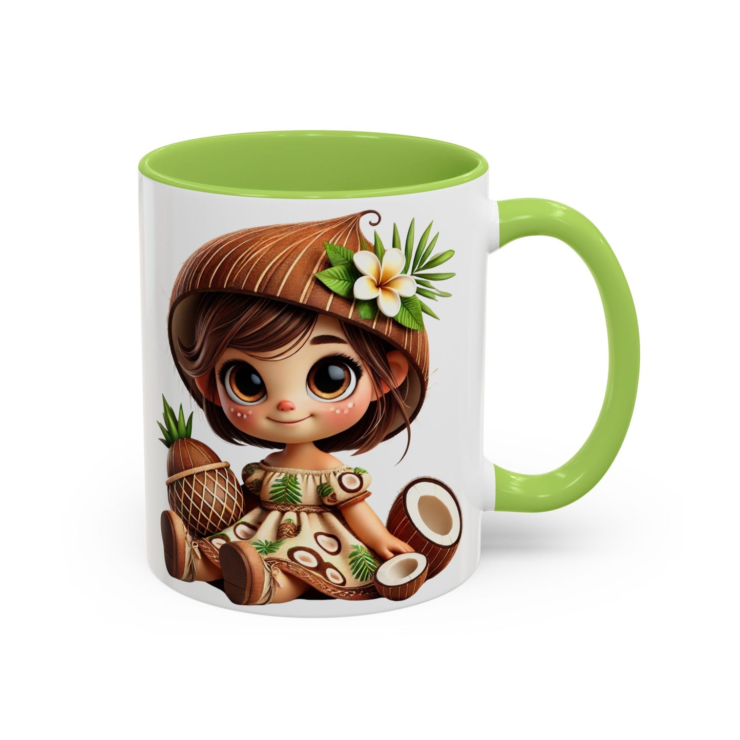 Tropical Kid's Accent Coffee Mug - Cute Animated Design with Pineapple & Coconut