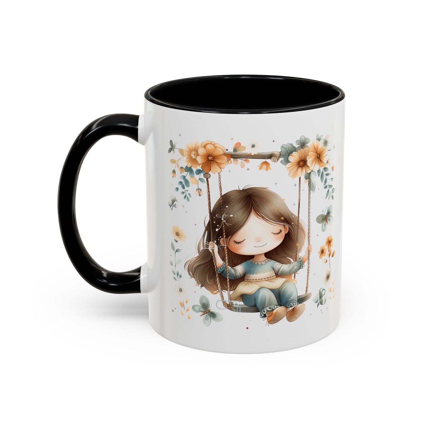 Whimsical Floral Swing Accent Coffee Mug, Cute Gift for Tea Lovers, Cozy Home Decor, Ideal for Birthdays, Mother’s Day, Girlfriend Gift
