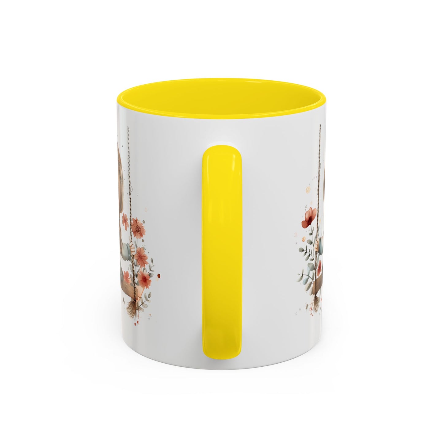 Whimsical Swinging Girl Coffee Mug - Cute Gift for Coffee Lovers, Home Decor, Spring Vibes, Floral Design, Girly Kitchen Accessory