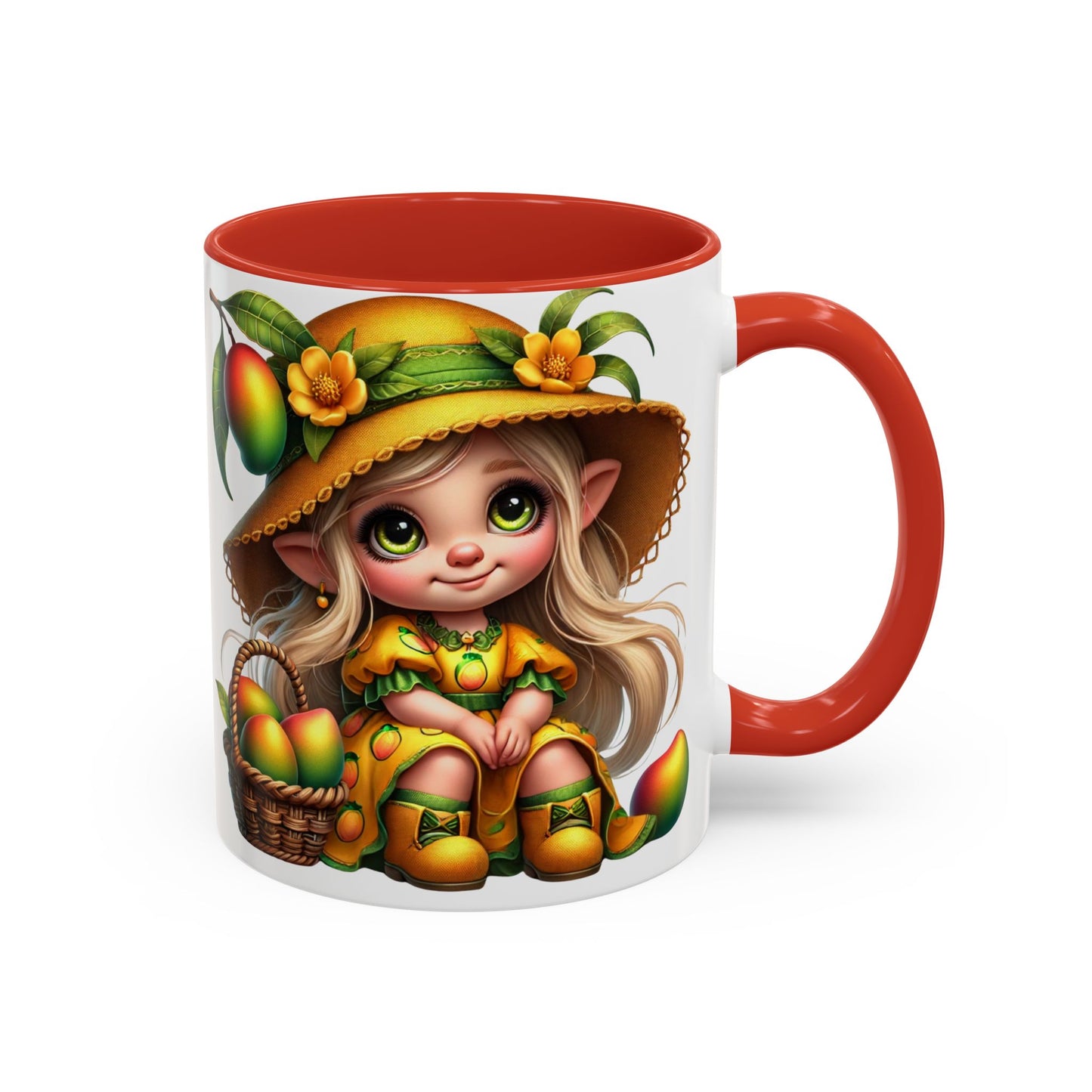 Whimsical Mango Fairy Coffee Mug - Cute Illustrative Design for Fruit Lovers