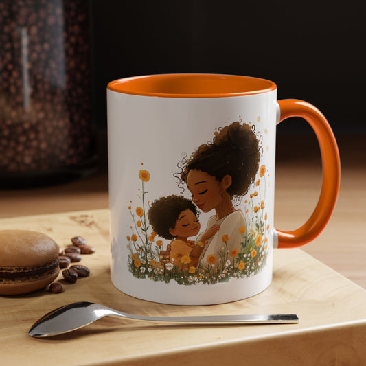 Emotional Motherhood Coffee Mug, Floral Mom & Child, Gift for Mother's Day, Family Bonding, Cozy Drinkware, Home Decor