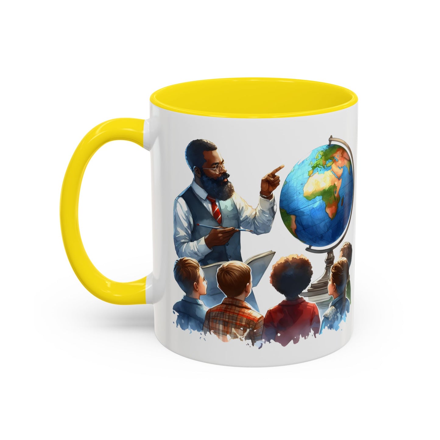 World Teacher Accent Coffee Mug - Inspiring Gift for Educators, Classroom Decor, Study Sessions, Teacher Appreciation, Travel Enthusiasts