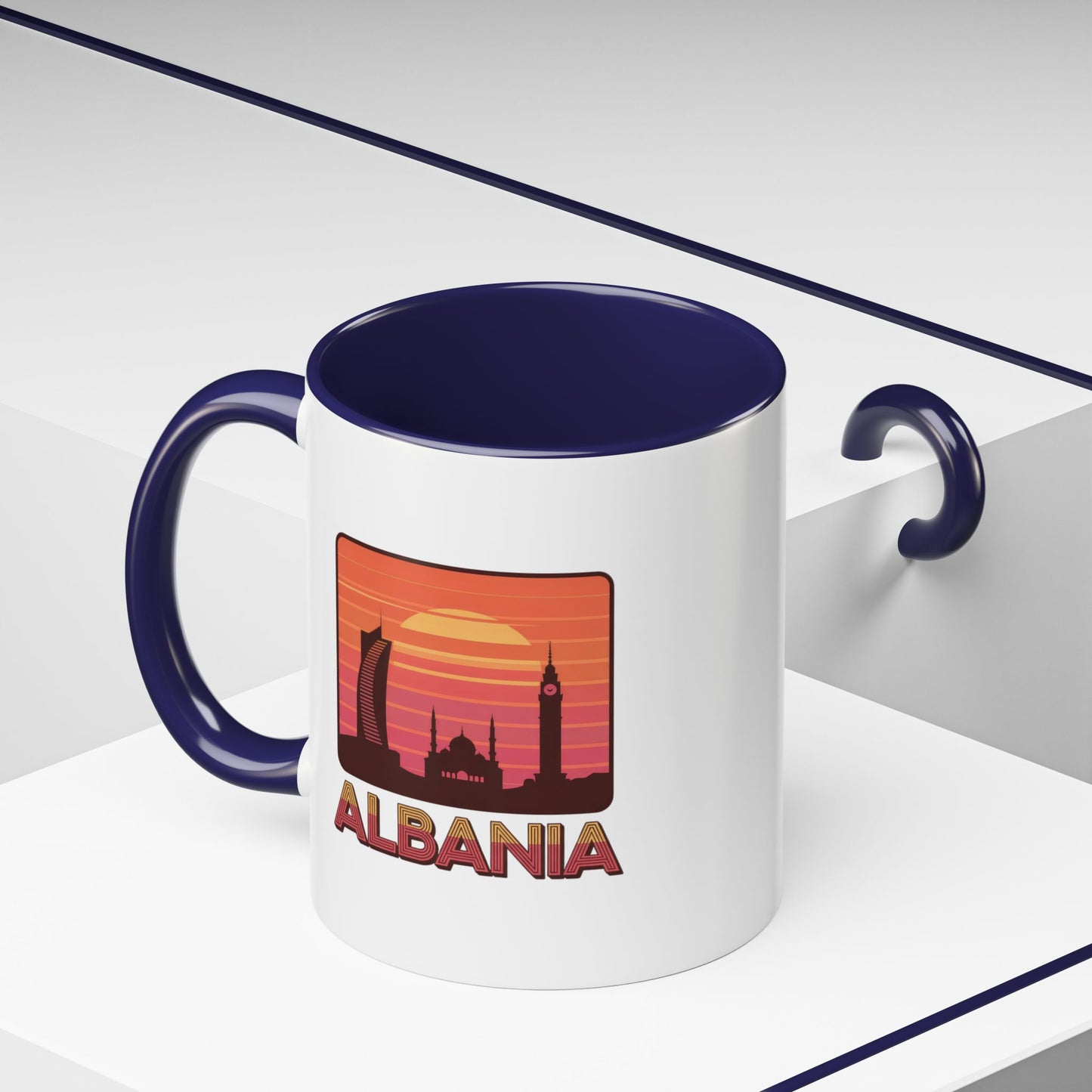 Albania Sunrise Accent Coffee Mug | Retro Travel Mug | Gift for Coffee Lovers | Unique Home Decor | Custom Souvenir for Albania Enthusiasts
