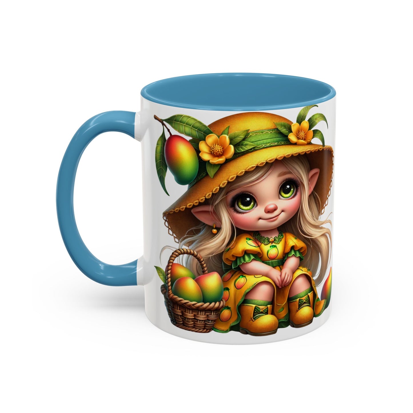 Whimsical Mango Fairy Coffee Mug - Cute Illustrative Design for Fruit Lovers