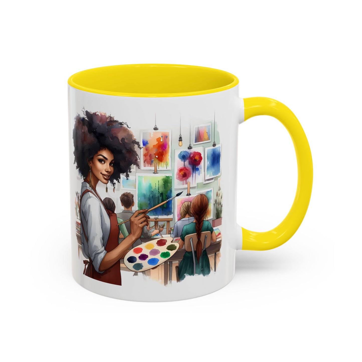 Artistic Creative Coffee Mug for Artists, Unique Mug Gift, Black Handle Ceramic Cup, Inspirational Art Lover Drinkware, Paint Palette Design