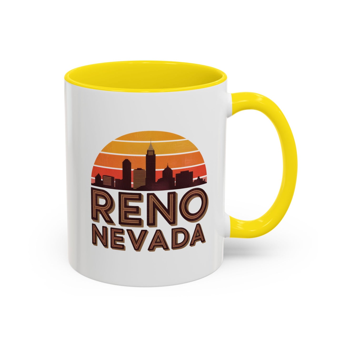 Reno Nevada Accent Coffee Mug | Retro Sunrise Design | Perfect Gift, Kitchen Decor, Souvenir, Coffee Lovers, Travel Mug