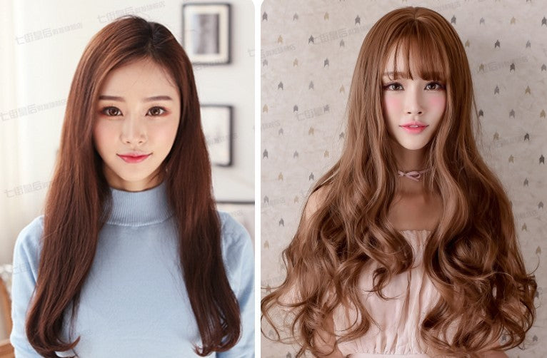 Filles Curl Grosses Vagues Korean Air Liuhai Réaliste Perruque Casque