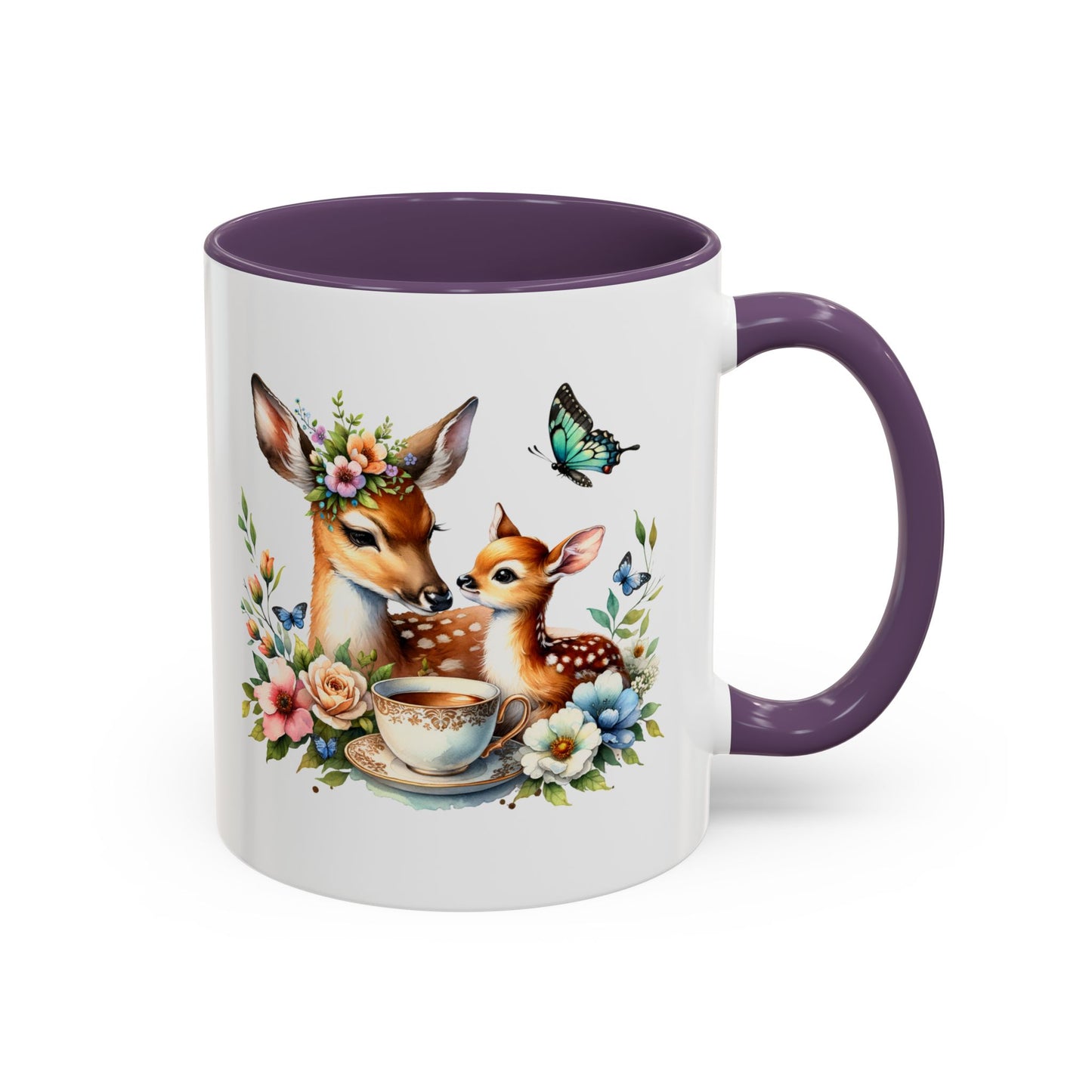 Charming Forest Friends Mug, Gift for Nature Lovers, Cute Coffee Mug, Deer and Floral Design, Mother's Day Present