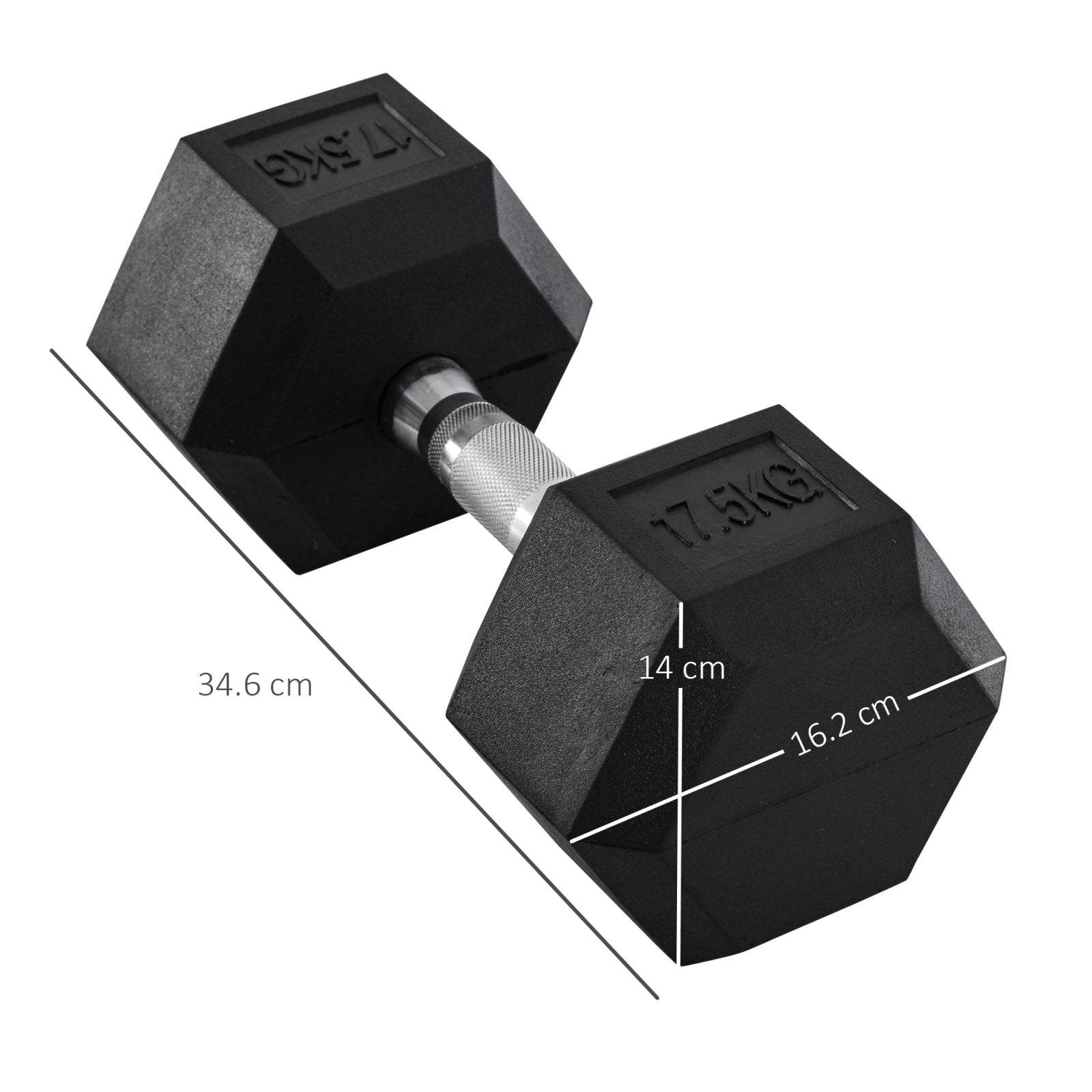 17.5KG Single Rubber Hex Dumbbell - Durable Portable Hand Weight-2