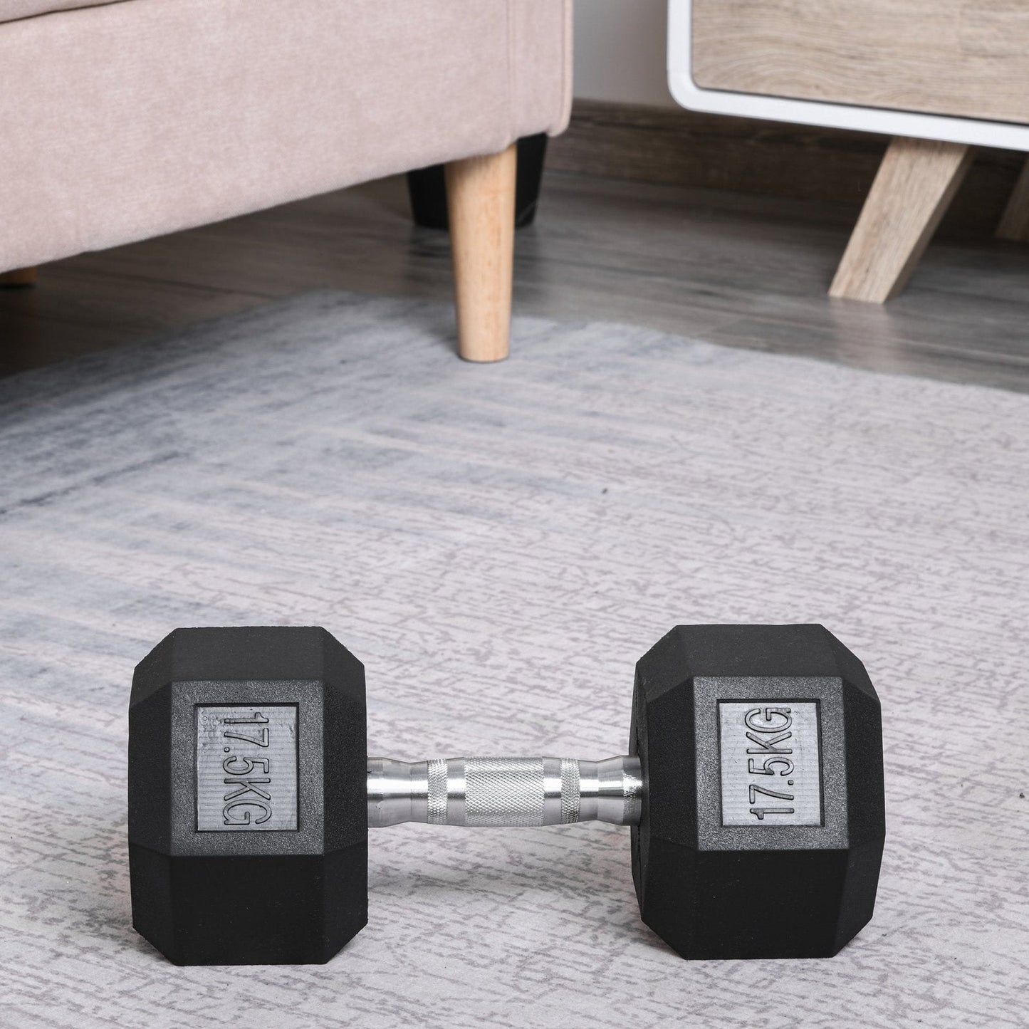 17.5KG Single Rubber Hex Dumbbell - Durable Portable Hand Weight-1