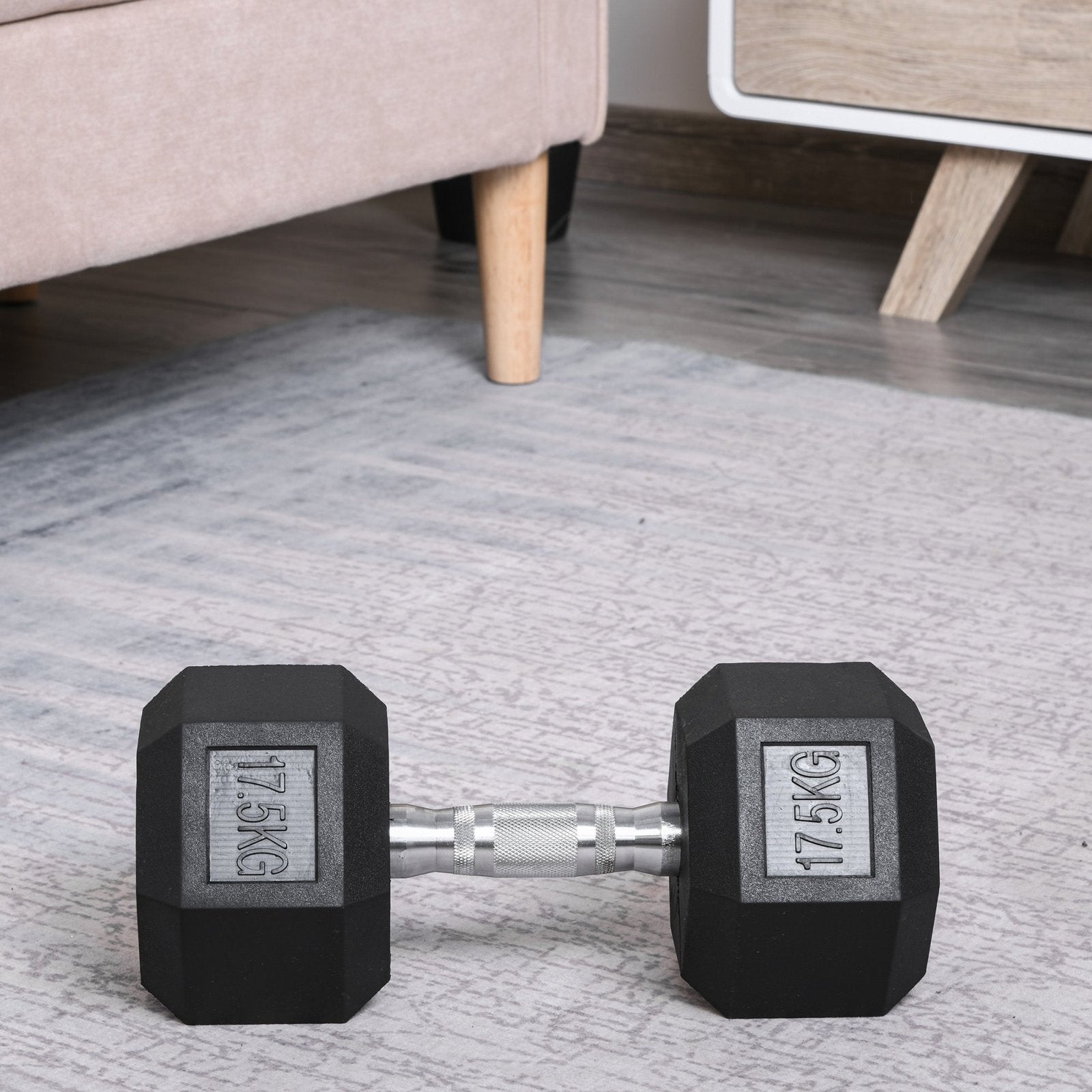 17.5KG Single Rubber Hex Dumbbell - Durable Portable Hand Weight-1