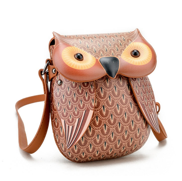Three-dimensional owl mobile phone bag shoulder diagonal package female new summer Korean fashion pu printing small bag