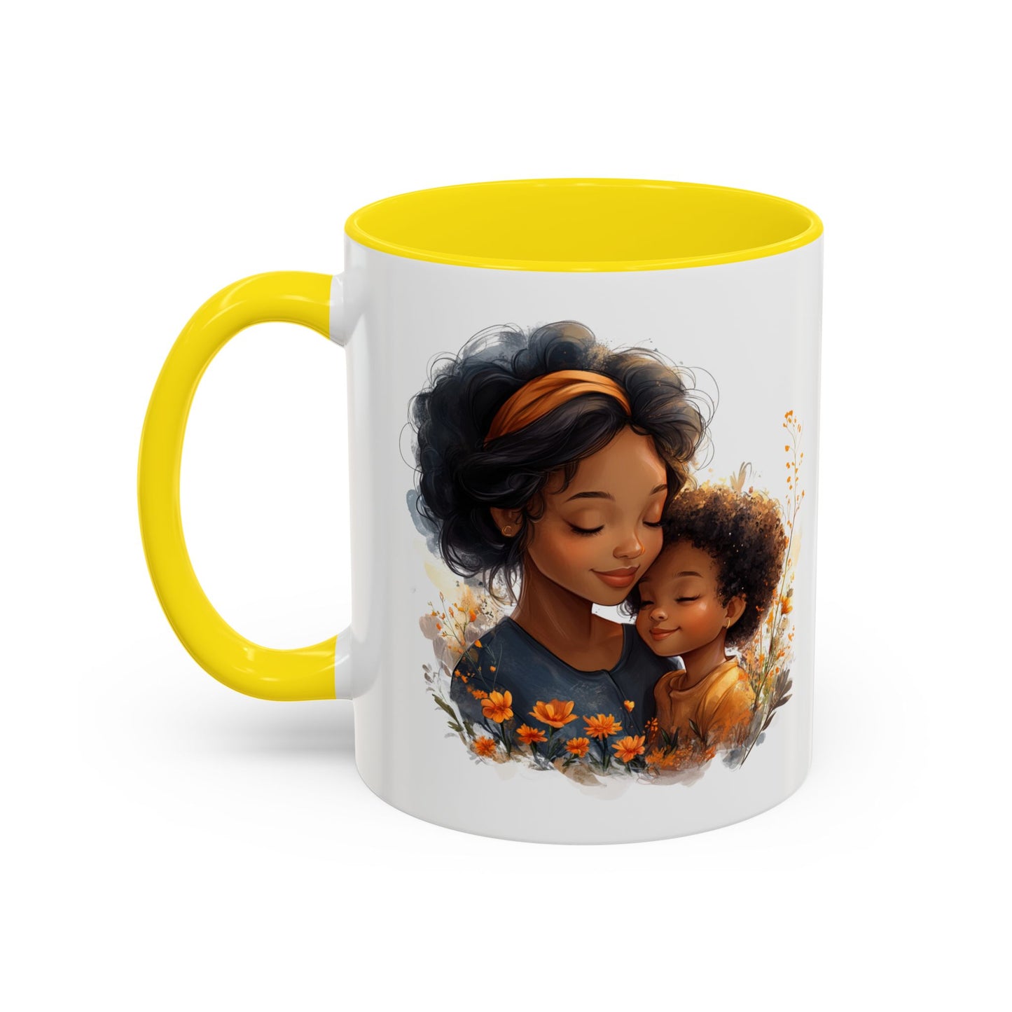 Vibrant Floral Mama & Child Coffee Mug, Black Handle Tea Cup, Perfect Gift for Moms, Cute Nursery Décor, Inspirational Homeware