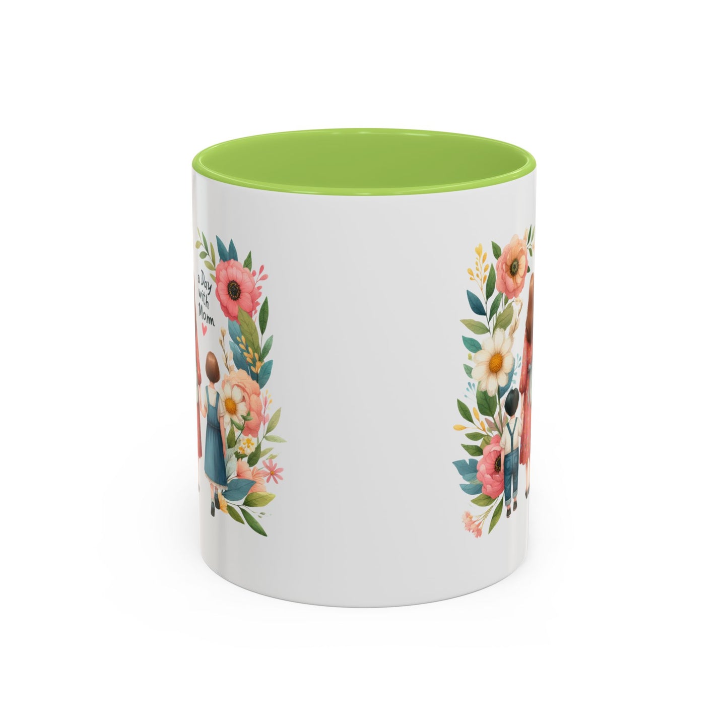 A Day with Mom Accent Coffee Mug - Floral Design, Gift for Mom, Mother's Day, Family Moments, Coffee Lover
