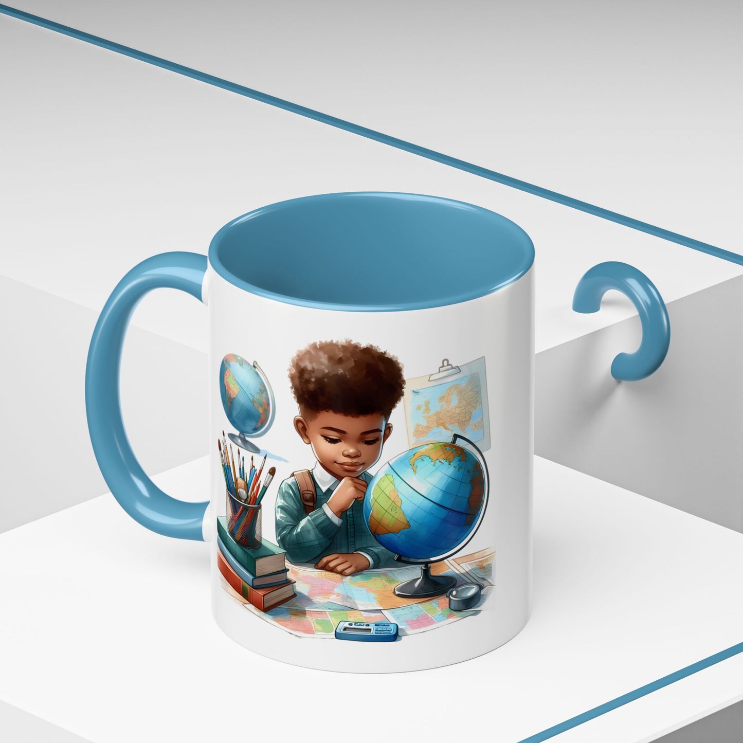 World Explorer Accent Coffee Mug - Perfect for Students, Travel Lovers, Teachers, Back to School, Gift for Kids