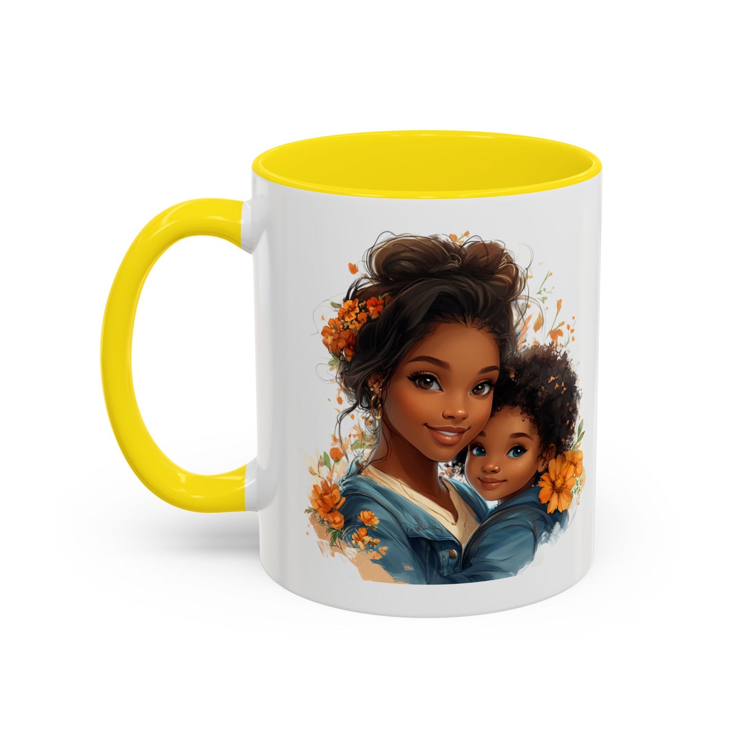 Embrace Love Accent Coffee Mug, Floral Mug, Motherhood Gift, Family Bonding, Personalized Drinkware