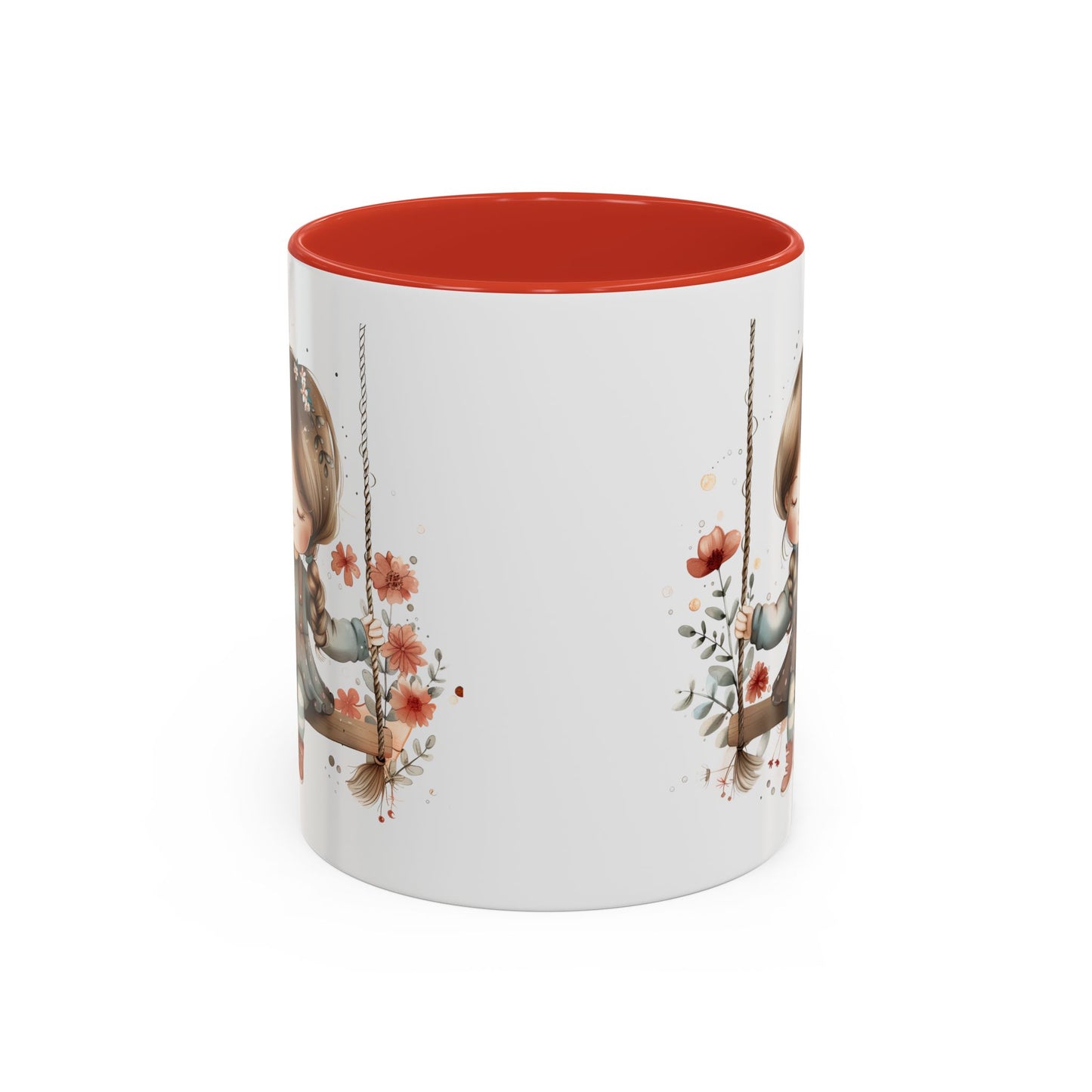 Whimsical Swinging Girl Coffee Mug - Cute Gift for Coffee Lovers, Home Decor, Spring Vibes, Floral Design, Girly Kitchen Accessory