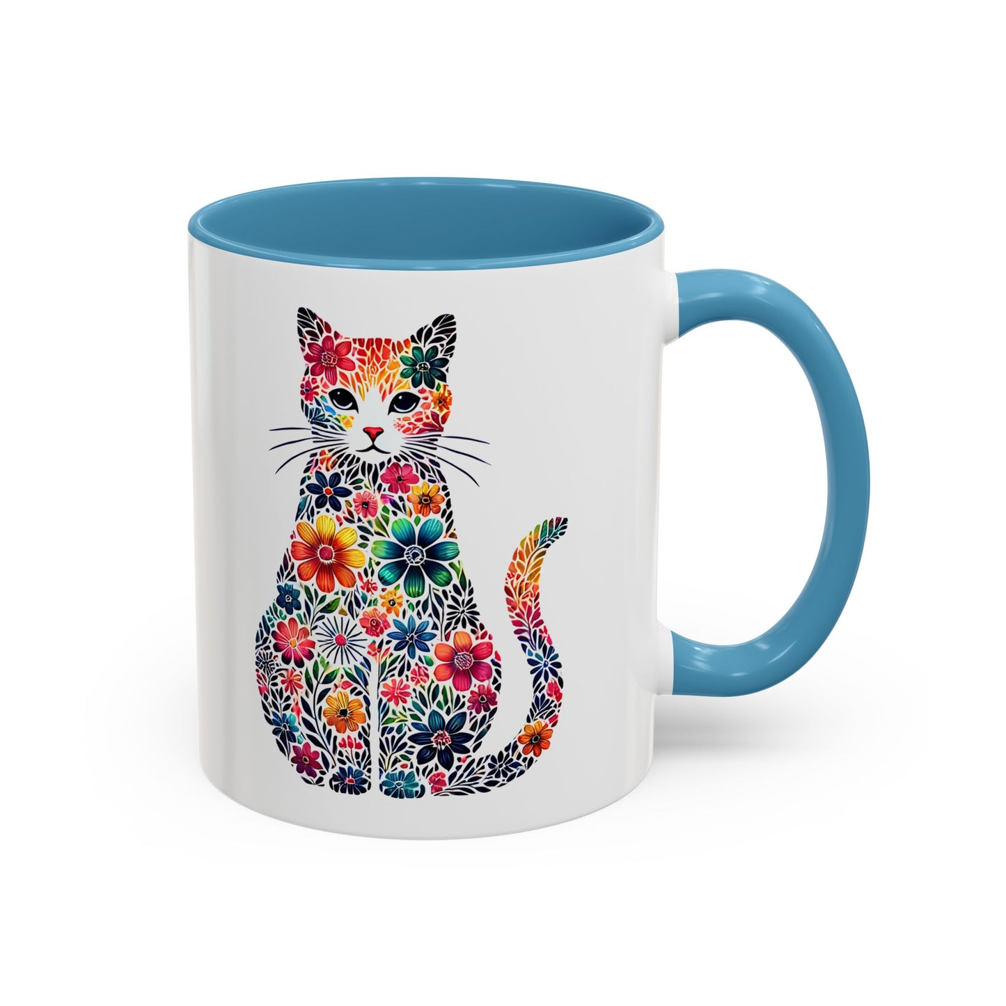 Floral Cat Coffee Mug, Colorful Cat Lover Mug, Gift for Cat Owners, Cat-Themed Kitchenware, Unique Animal Mug, Cozy Beverage Cup