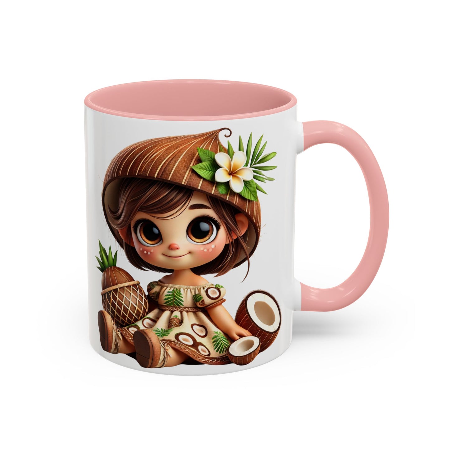 Tropical Kid's Accent Coffee Mug - Cute Animated Design with Pineapple & Coconut
