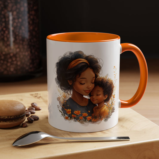 Vibrant Floral Mama & Child Coffee Mug, Black Handle Tea Cup, Perfect Gift for Moms, Cute Nursery Décor, Inspirational Homeware