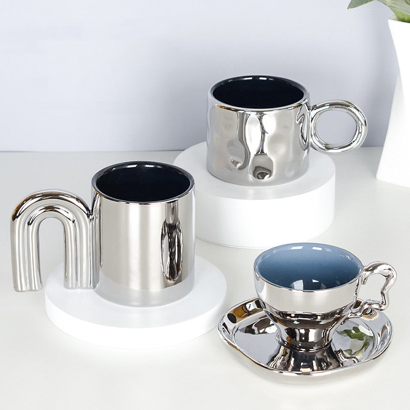 Ins Silver Electroplated Ceramic Mug Lovers' High Face Value