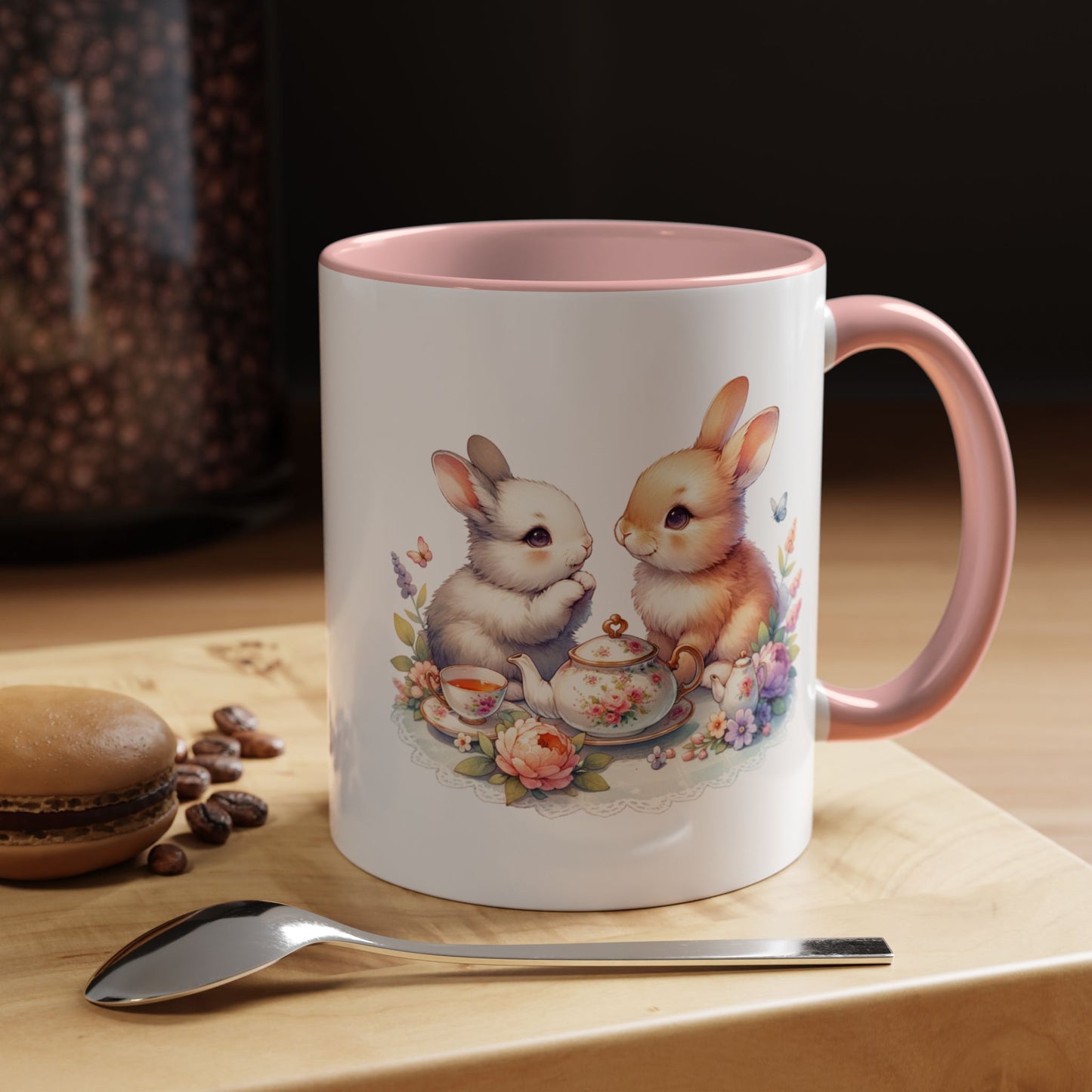 Whimsical Bunny Coffee Mug, Cute Bunny Mug for Spring, Easter Gift, Floral Rabbit Mug, Fun Coffee Cup