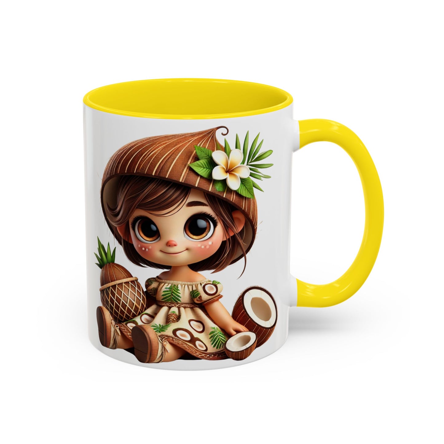 Tropical Kid's Accent Coffee Mug - Cute Animated Design with Pineapple & Coconut