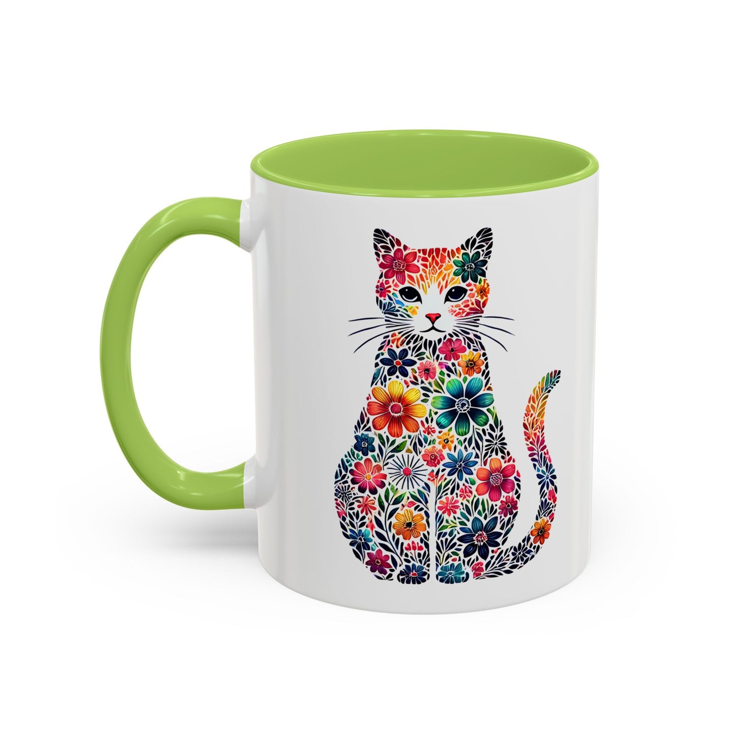 Floral Cat Coffee Mug, Colorful Cat Lover Mug, Gift for Cat Owners, Cat-Themed Kitchenware, Unique Animal Mug, Cozy Beverage Cup