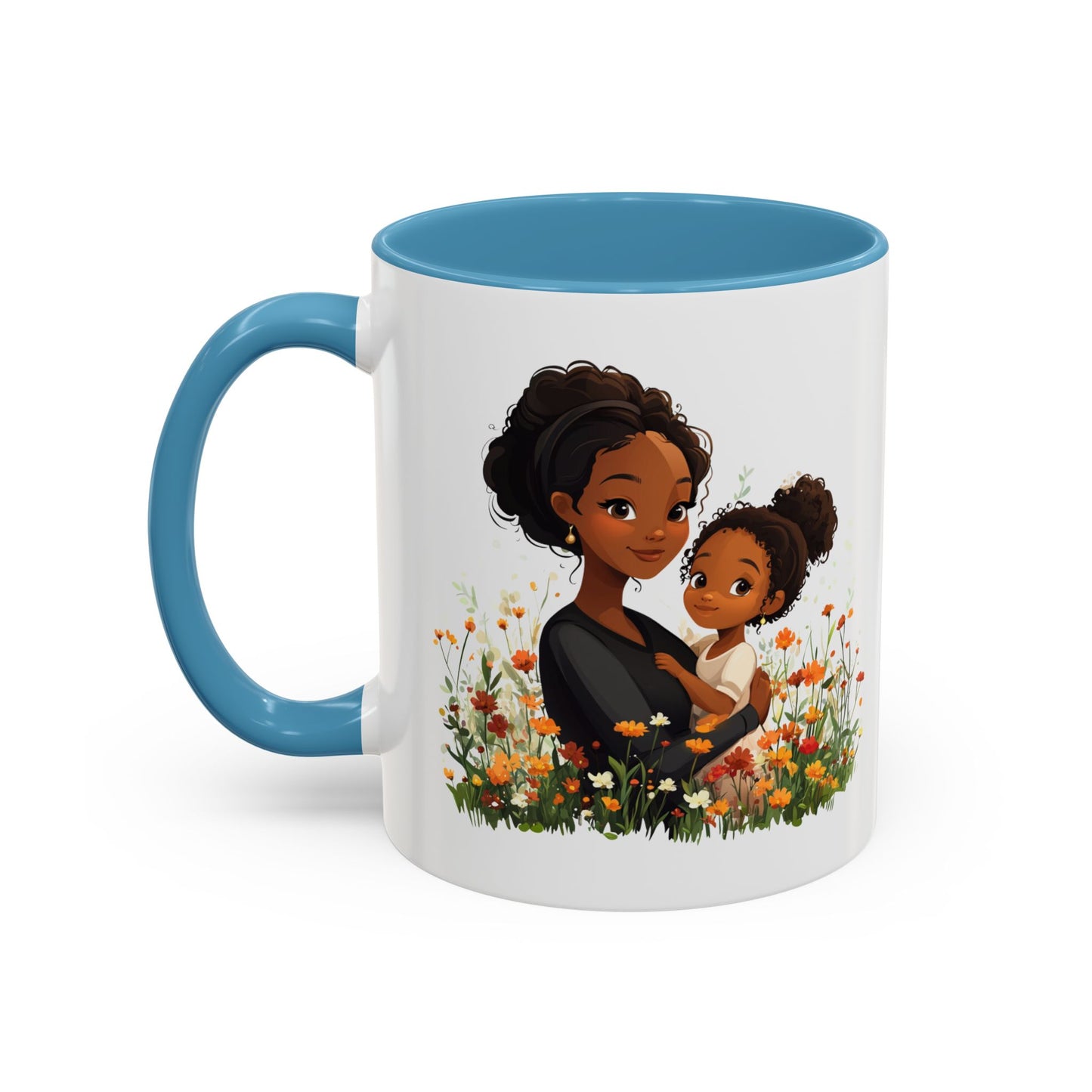 Floral Family Accent Coffee Mug, Black Handle Mug, Mama and Child Gift, Mother's Day, Cozy Home Decor, Cute Coffee Cup